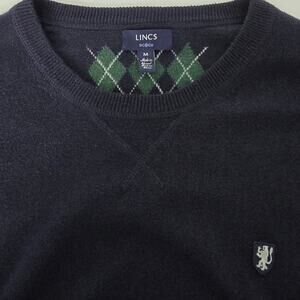 LINCS DC & Co. Sweater Men M Elbow Patch Argyle inside neck Cashmere Cotton